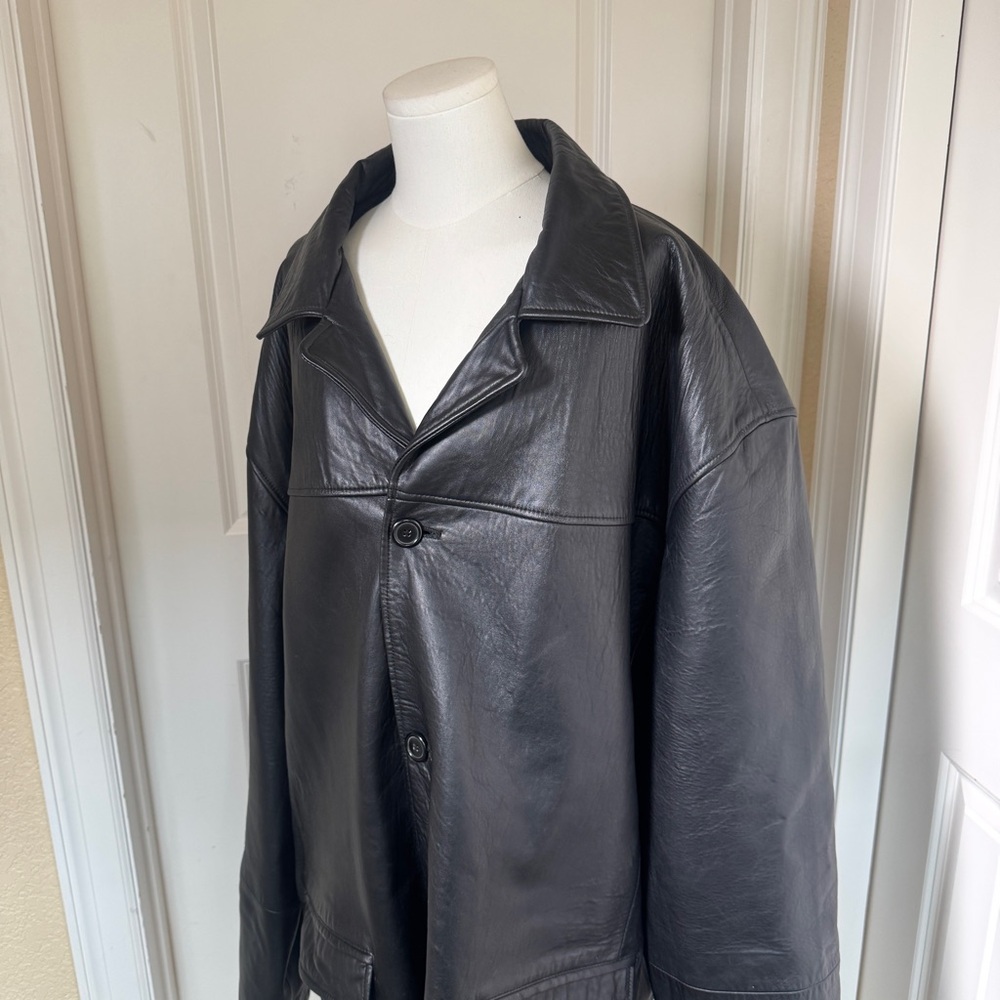 Reed Leather Car Coat Mens 3XT Black Button Front Lined Jacket Big Tall - Picture 3 of 13
